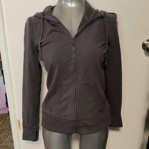 Gap Body Fit zip up sweatshirt hoodie with thumb holes, muted navy blue, size S